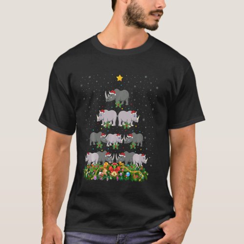 Funny Rhino Animal Lover Santa Rhino Christmas Tre T_Shirt