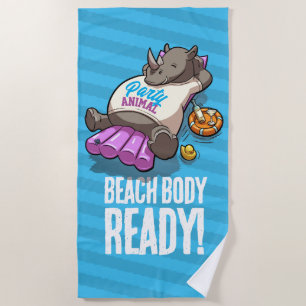 Funny Rhino Beach Body Ready! Pool Party Cartoon Towel