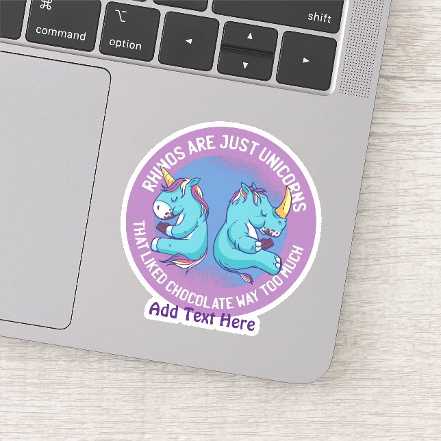 Funny Rhino is FAT Unicorn Loves Chocolate Cute Sticker (Detail)