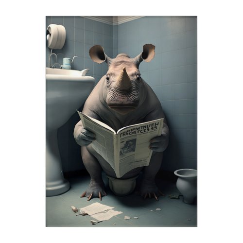 Funny Rhino on Bathroom Toilet Wildlife Animals  Acrylic Print