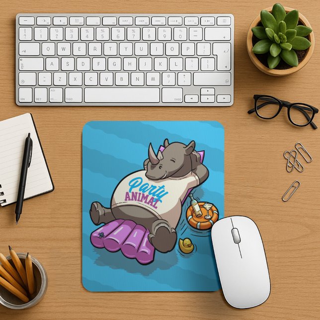 Funny Rhino Party Animal Pool Inflatable Cartoon Mouse Pad (Creator Uploaded)