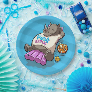 Funny Rhino Party Animal Pool Inflatable Cartoon Paper Plates