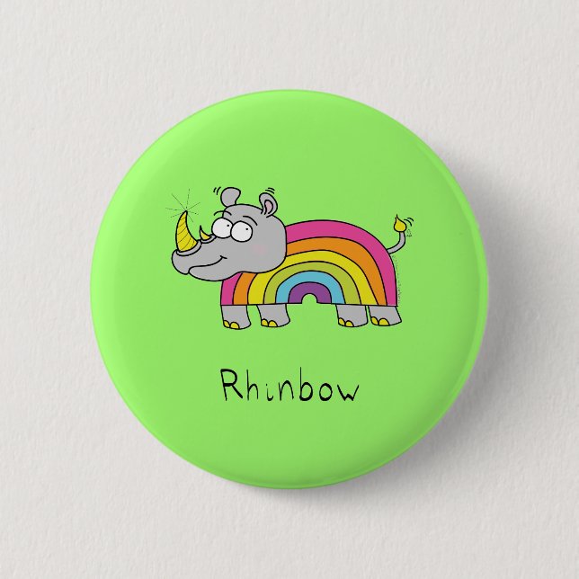 Funny Rhino Rainbow Cute Kids Cartoon Button (Front)
