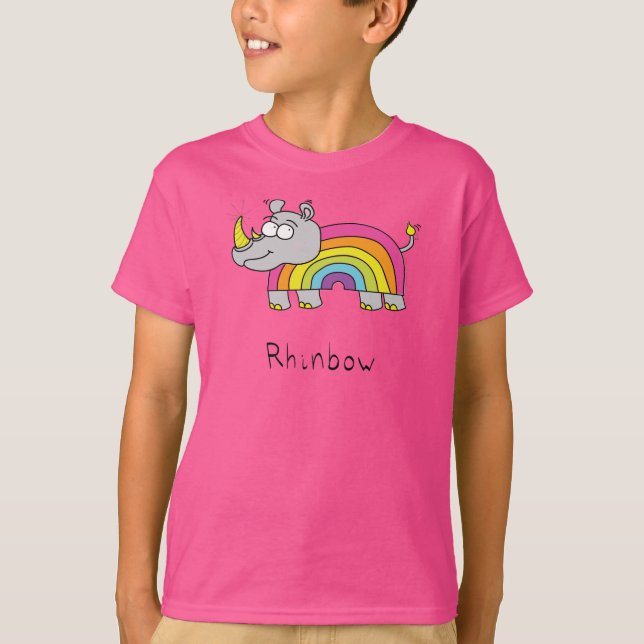Funny Rhino Rainbow Cute Kids Cartoon T-Shirt (Front)