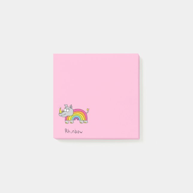 Funny Rhino Rainbow Cute Rhinoceros Kids Cartoon Post-it Notes (Front)
