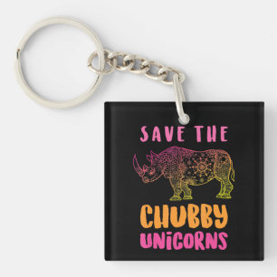 Funny Rhino Save Chubby Unicorns Animal Rights Keychain