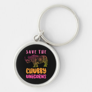 Funny Rhino Save Chubby Unicorns Animal Rights Keychain