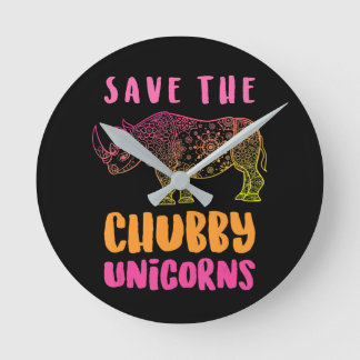 Funny Rhino Save Chubby Unicorns Animal Rights Round Clock