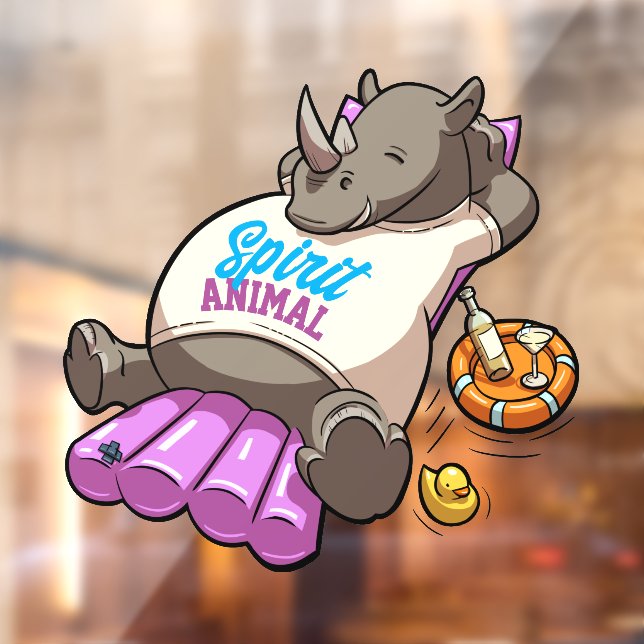Funny Rhino Spirit Animal Pool Party Cartoon Rhino Window Cling (Sheet 2)