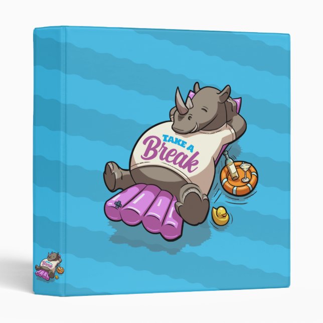 Funny Rhino Take A Break Holiday Plans Cartoon 3 Ring Binder (Front/Spine)