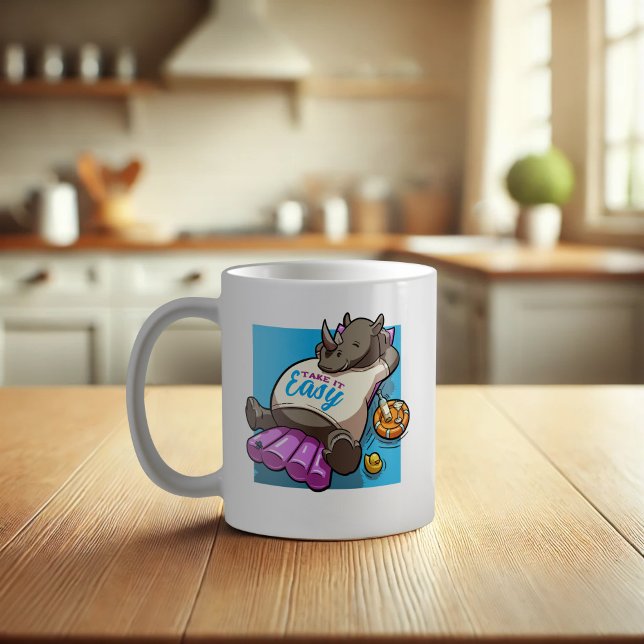 Funny Rhino Take It Easy Summer Pool Cartoon Coffee Mug (Creator Uploaded)