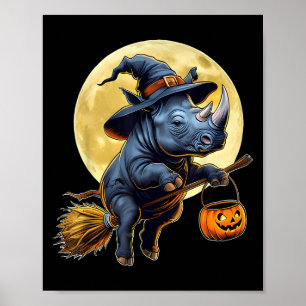 Funny Rhino Witch Hat Pumpkin Halloween Costume Poster