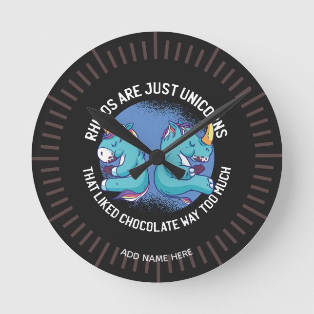Funny Rhinos are just Unicorns Quote Cartoon Round Clock (Front)