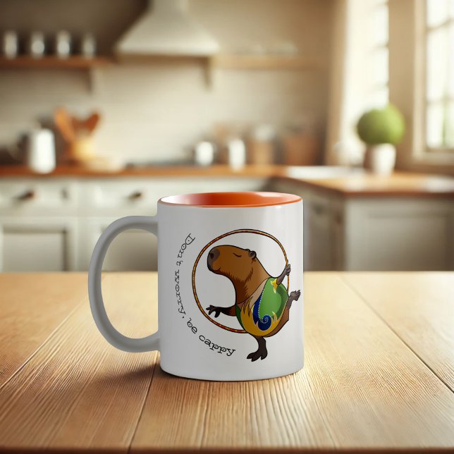 Funny Rhythmic Gymnast Capybara  Hoop Cartoon Two-Tone Coffee Mug (Creator Uploaded)