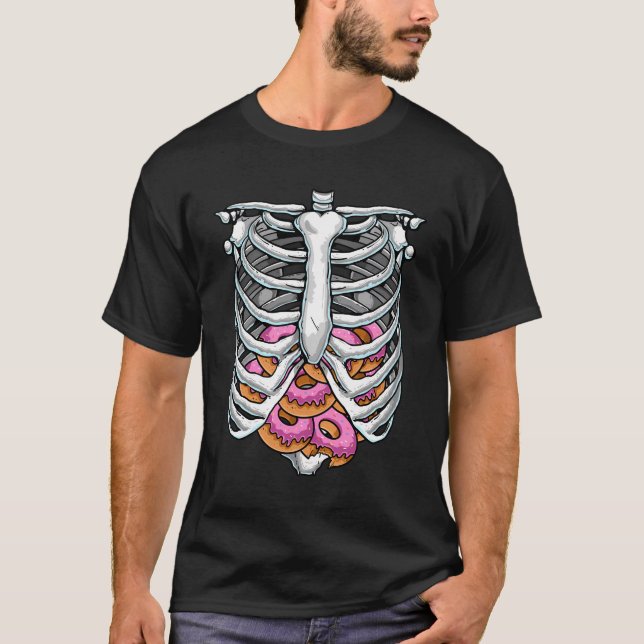 Funny Rib Cage Skeleton X-Ray Doughnut Halloween D T-Shirt (Front)