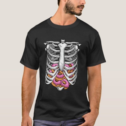 Funny Rib Cage Skeleton X_Ray Doughnut Halloween D T_Shirt
