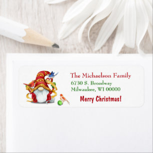 Funny Ribbon Gnome Birds Holiday Return Address Label