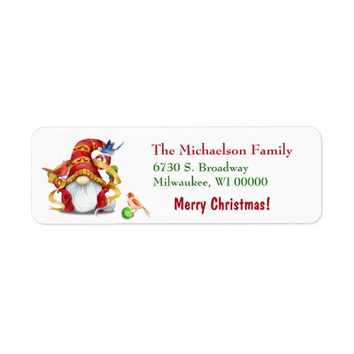 Funny Ribbon Gnome Birds Holiday Return Address Label