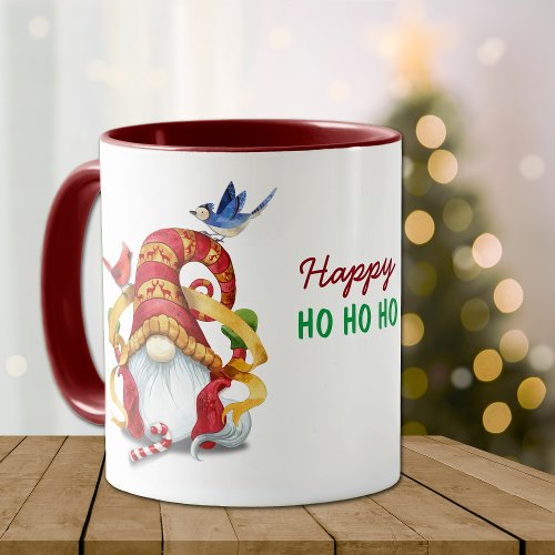 Funny Ribbon Gnome with Birds Christmas Mug