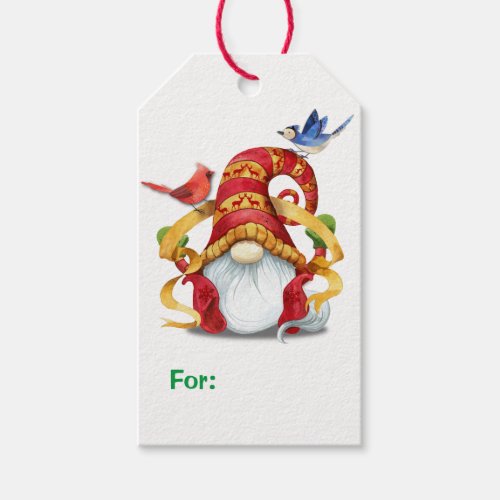 Funny Ribbon Gnome with Birds Gift Tags