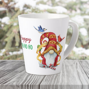 Funny Ribbon Gnome with Birds Latte Mug