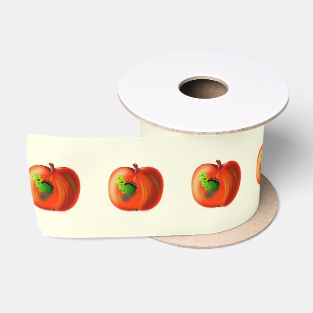 Funny Ribbon with Happy Apple Worm - Customizable (Spool)