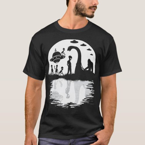 Funny riding loch ness monster and aliens T_Shirt