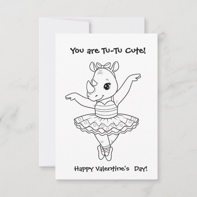funny RIHNO  Coloring Maze Classroom Valentine  Thank You Card (Front)