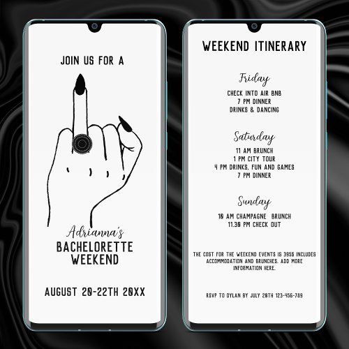 Funny Ring Finger Bachelorette Weekend Itinerary Invitation
