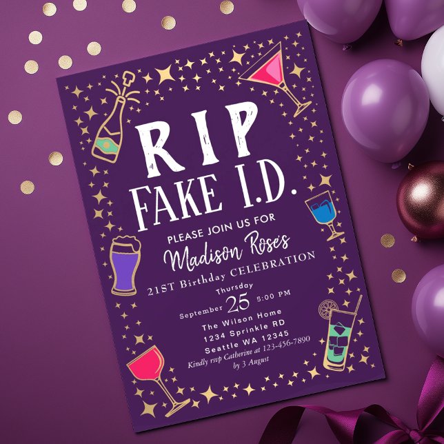 Funny RIP Fake ID 21st Birthday Invitation (Creator Uploaded)
