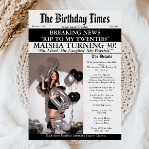 Funny RIP Twenties Newspaper 30th Birthday  Invitation