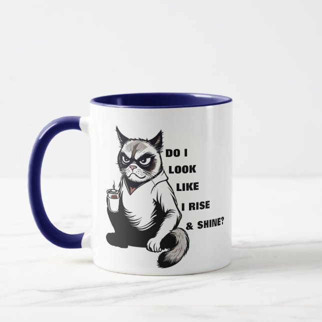 Funny Rise & Shine Grumpy Cat Morning Coffee Humor Mug (Left)