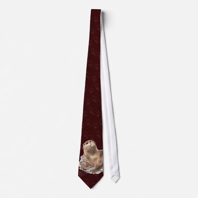 Funny River Otter & Footprints, Tracks Neck Tie (Front)