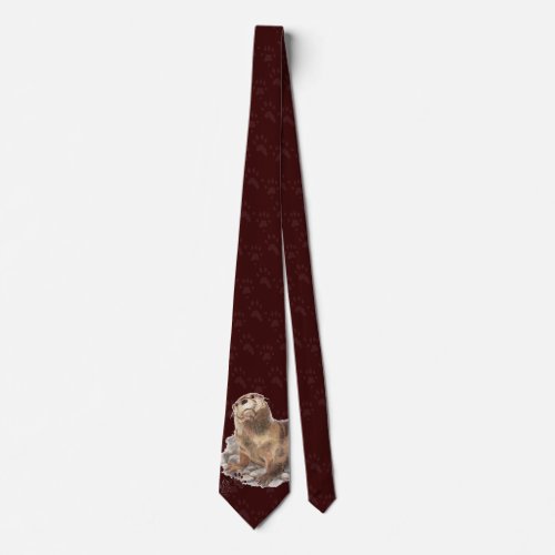 Funny River Otter  Footprints Tracks Neck Tie