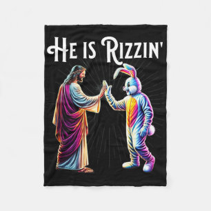 Funny Rizz He Is Rizzin Jesus High Five Easter Bun Fleece Blanket
