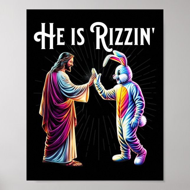 Funny Rizz He Is Rizzin Jesus High Five Easter Bun Poster (Front)