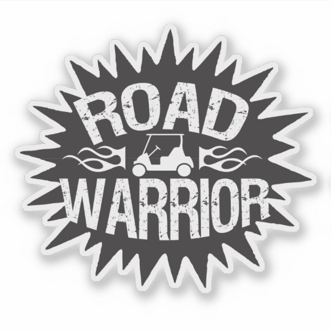 Funny Road Warrior Golf Cart Biker Style Sticker (Front)