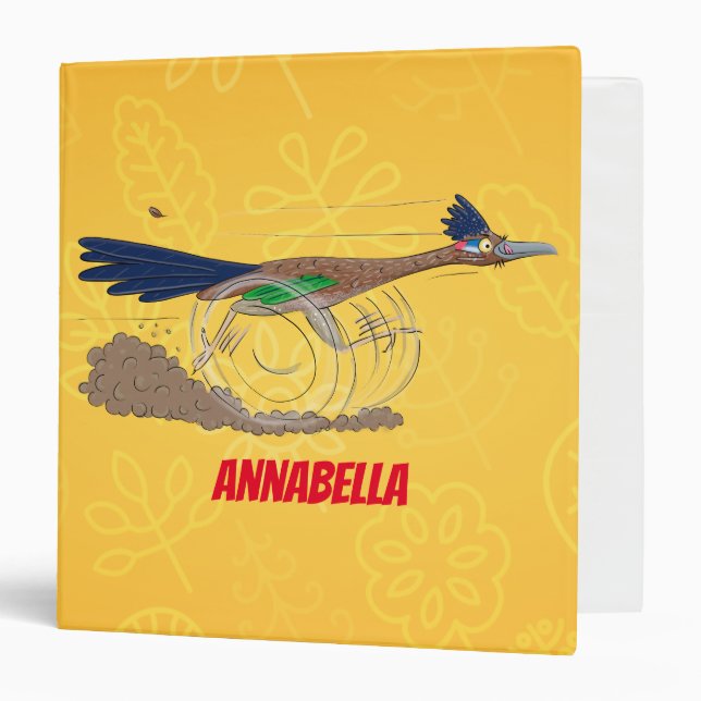 Funny roadrunner bird cartoon illustration 3 ring binder (Front/Inside)