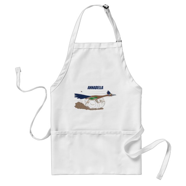 Funny roadrunner bird cartoon illustration adult apron (Front)