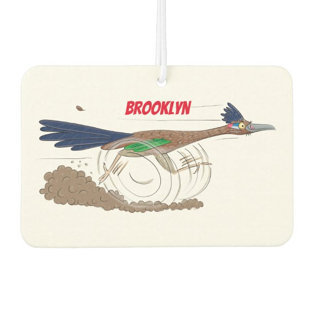 Funny roadrunner bird cartoon illustration air freshener (Front)