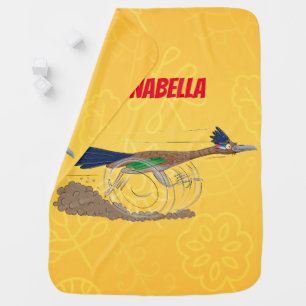 Funny roadrunner bird cartoon illustration baby blanket