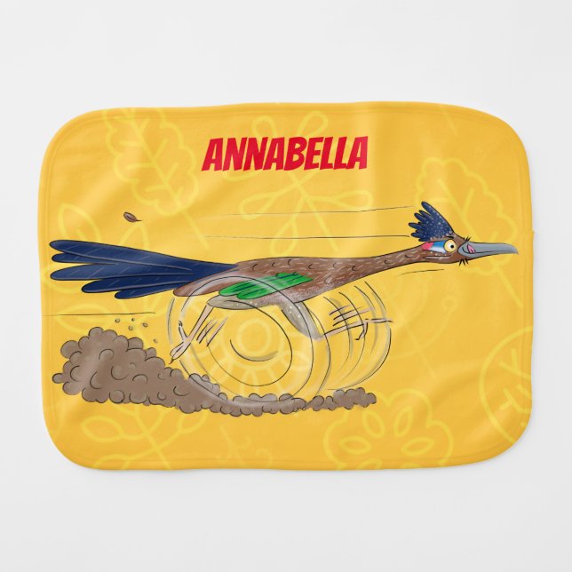 Funny roadrunner bird cartoon illustration baby burp cloth (Front Horizontal)