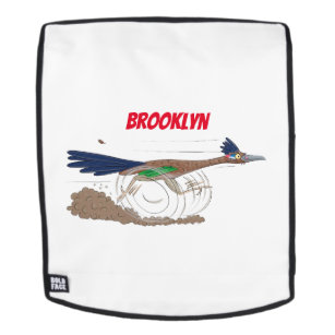 Funny roadrunner bird cartoon illustration backpack