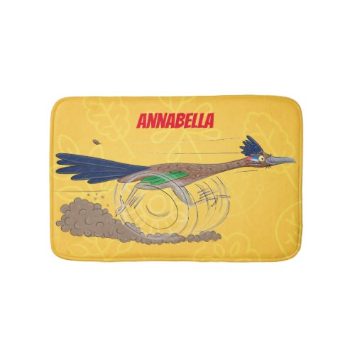 Funny roadrunner bird cartoon illustration bath mat