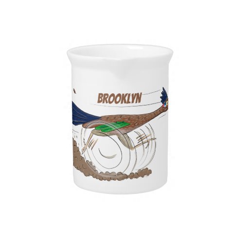 Funny roadrunner bird cartoon illustration beverage pitcher