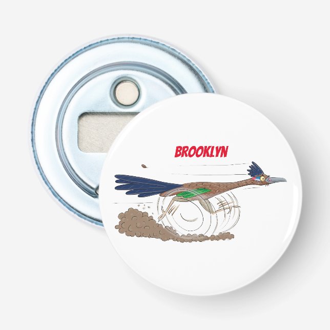 Funny roadrunner bird cartoon illustration bottle opener (Front)