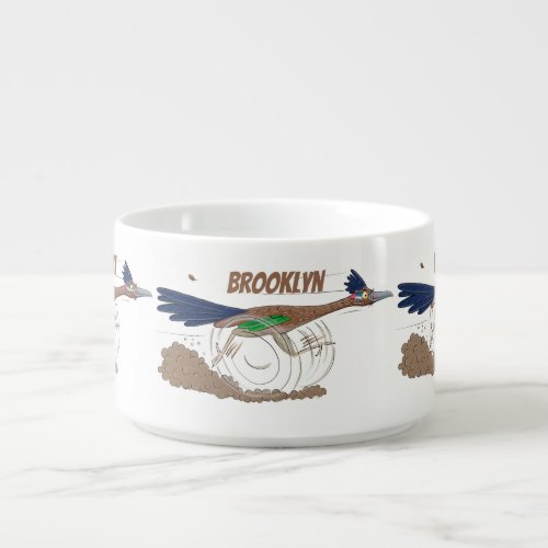 Funny roadrunner bird cartoon illustration bowl