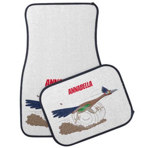 Funny roadrunner bird cartoon illustration car floor mat