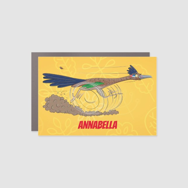 Funny roadrunner bird cartoon illustration car magnet (Front)