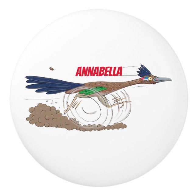 Funny roadrunner bird cartoon illustration ceramic knob (Front)